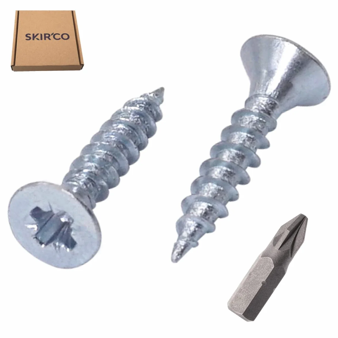 SKIR'CO (opakowanie 100 szt.) stal ocynkowana 3,0 x 10 mm srebrne śruby do drewna, Pozidriv z łbem stożkowym, śruby do płyt wiórowych, PZ w pełni gwintowane (100, 3,0 x 10 mm)