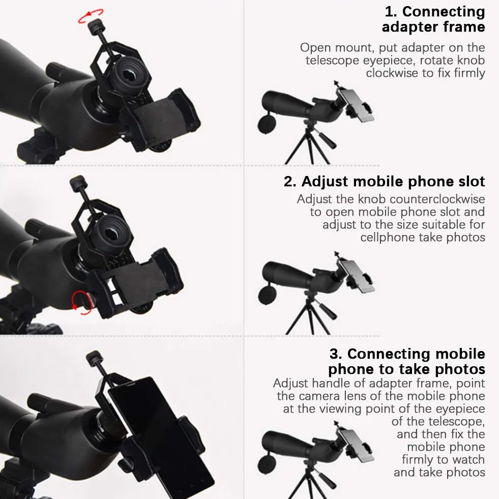 Zunate Uchwyt na adapter do telefonu komórkowego, uniwersalny uchwyt na smartfona 5 cm-9 cm do lornetki, okularów, teleskopów astronomicznych, mikroskopów