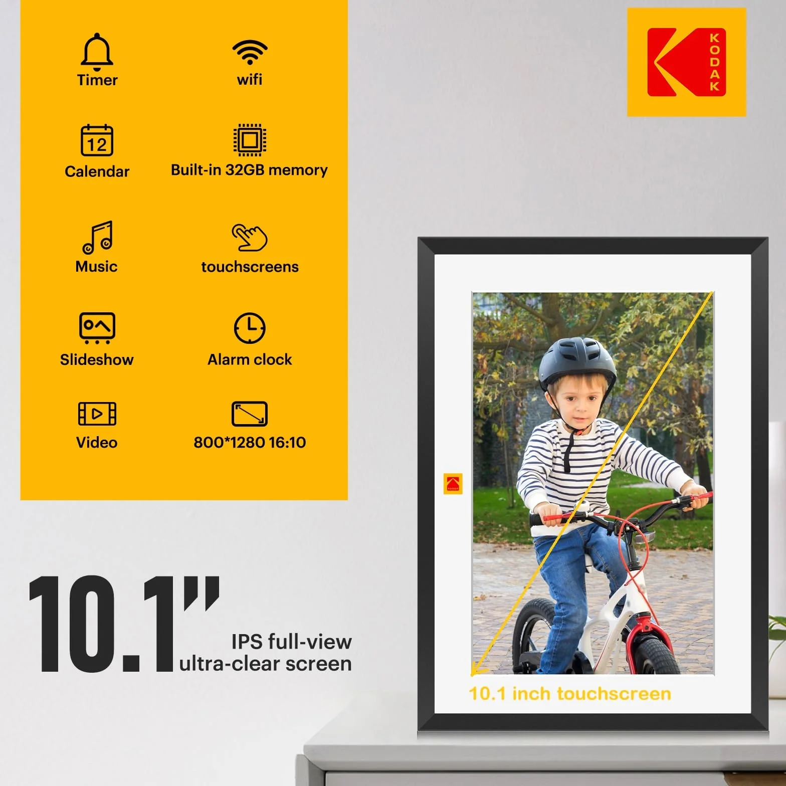KODAK Cyfrowa ramka na zdjęcia 10 cali 32 GB WiFi HD IPS LCD ekran dotykowy