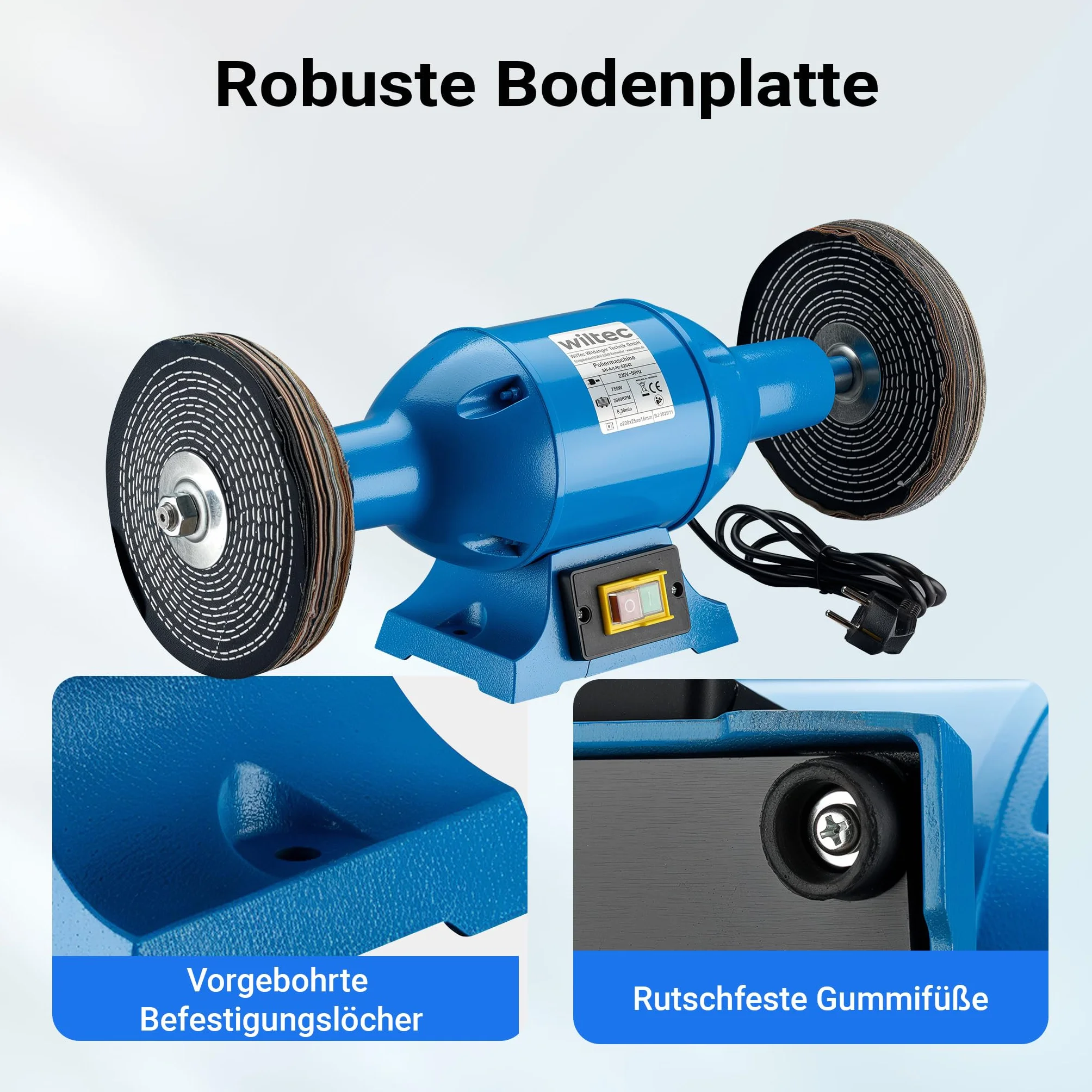 Wiltec Polerka 750 W Ø 200 mm 2950 U/min elektryczna żeliwna