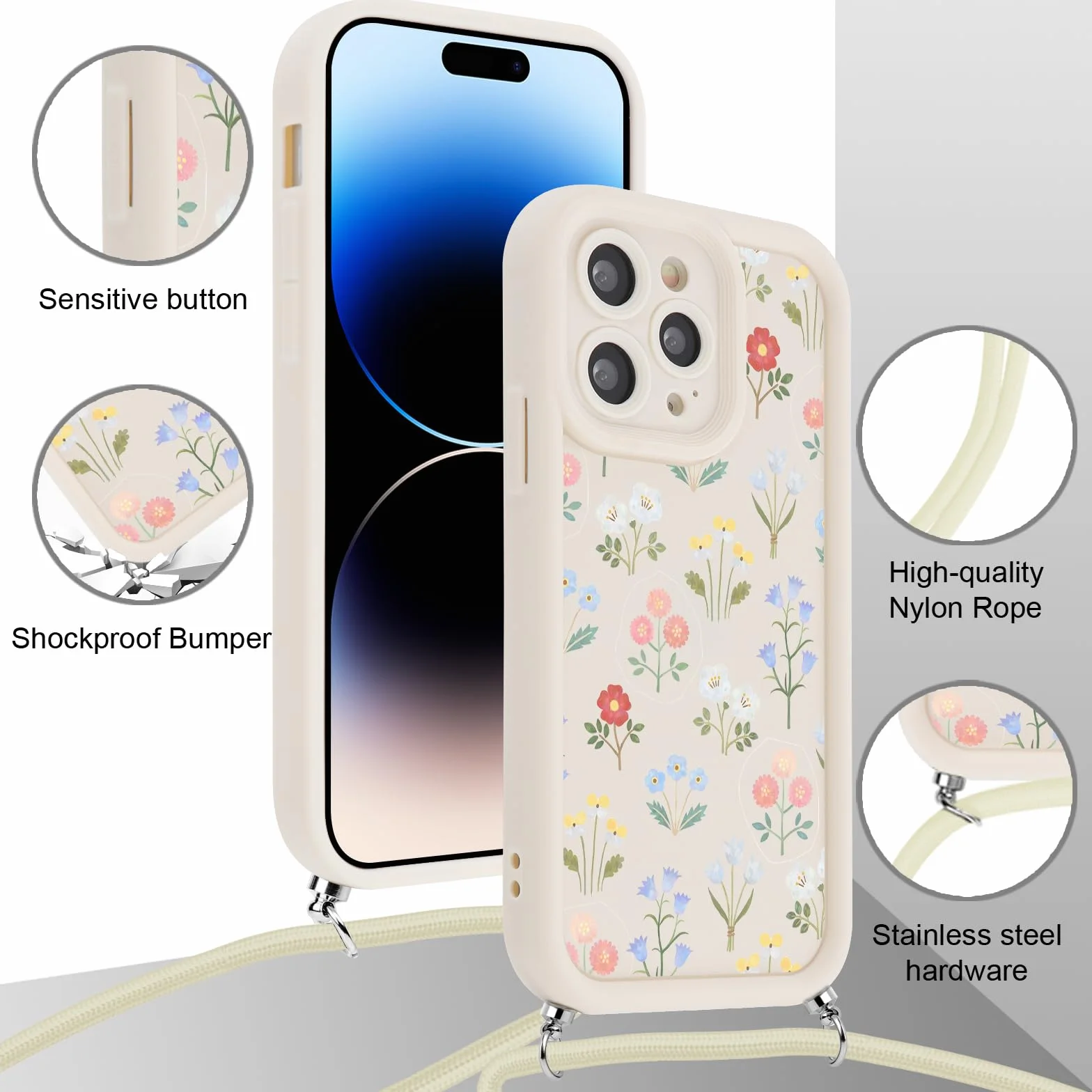 Etui ochronne iPhone 16 Pro Max 6,9" silikon TPU z tasiemką kwiaty