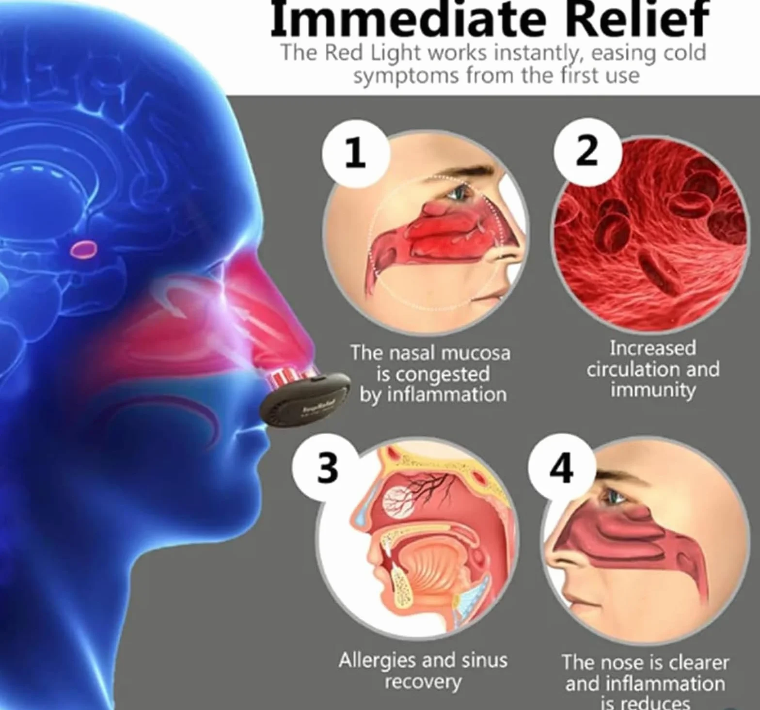 Respi-Relief przyrząd do terapii nosa z czerwonym światłem, terapia światłem czerwonym do nosa, przyrząd do terapii nosa na czerwonym świetle, urządzenie do terapii zatkanego nosa (3 szt.)