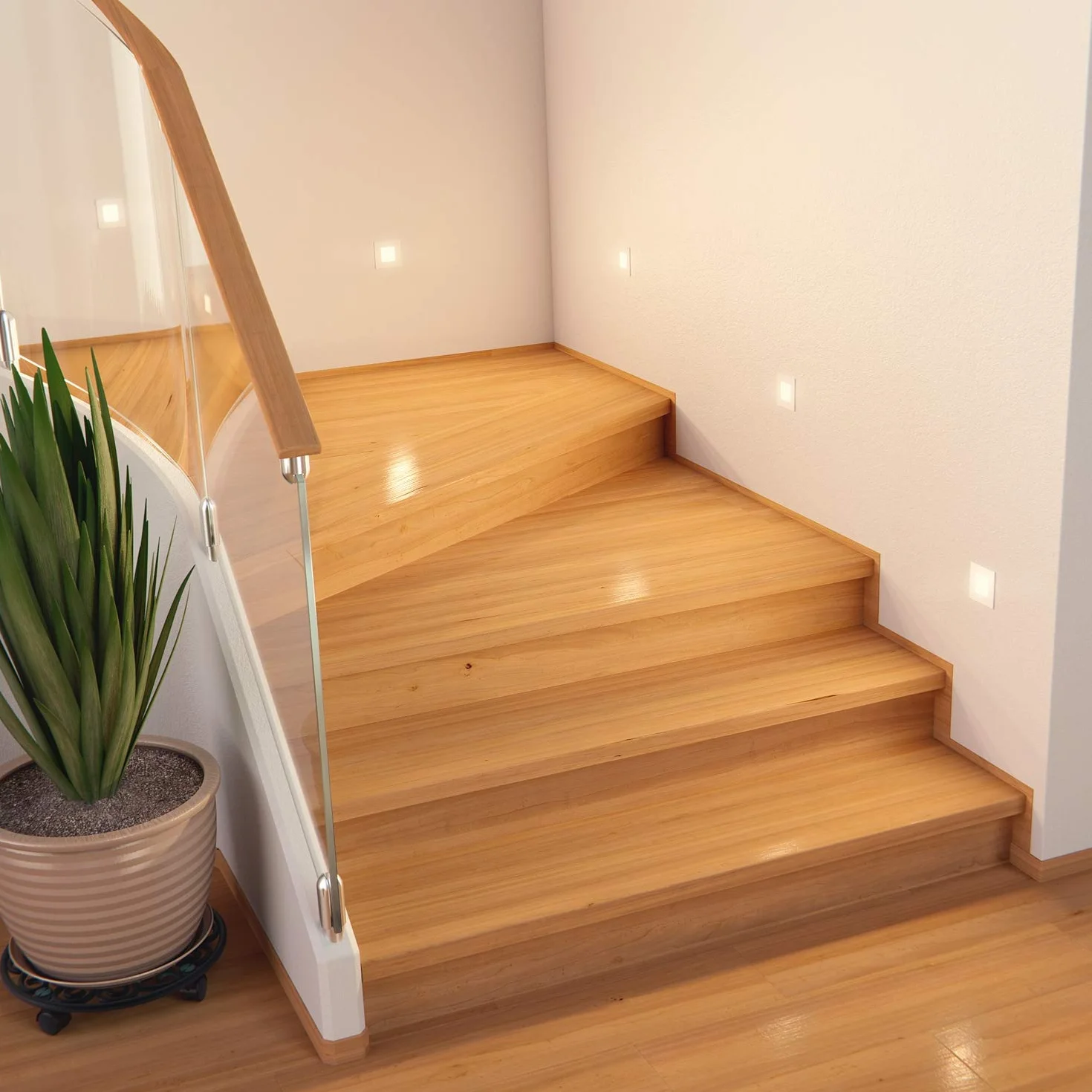 ledscom.de 4 LED lampa schodowa/wpuszczana lampa ścienna FEX do wnętrz i na zewnątrz, kątowa, 85 x 85 mm, ciepła biel