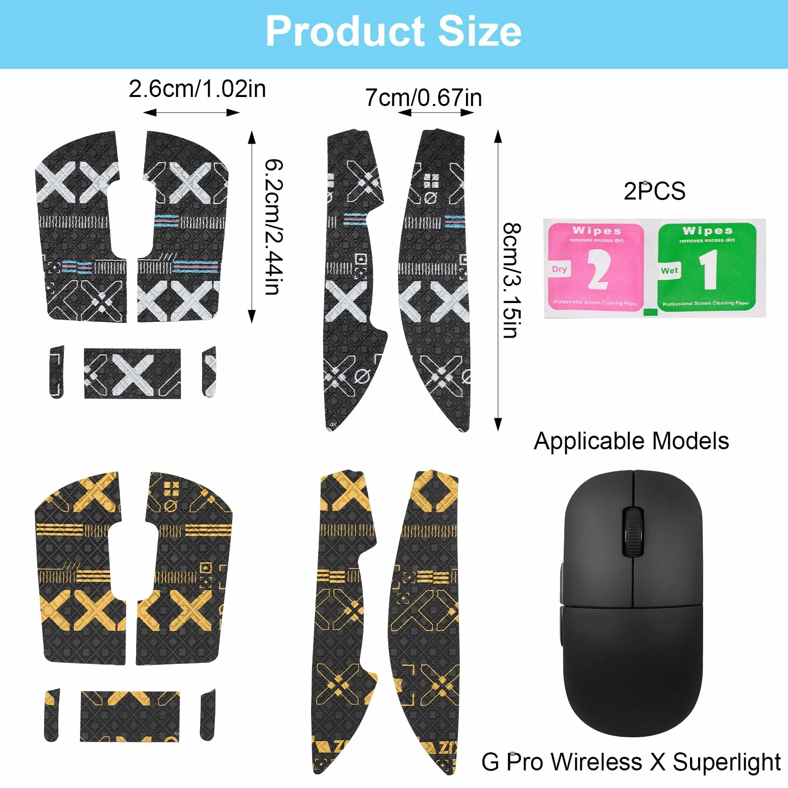 Logitech G PRO X Superlight 2 Mouse Grip Tape, antypoślizgowa, ultra cienka, samoprzylepna, zestaw