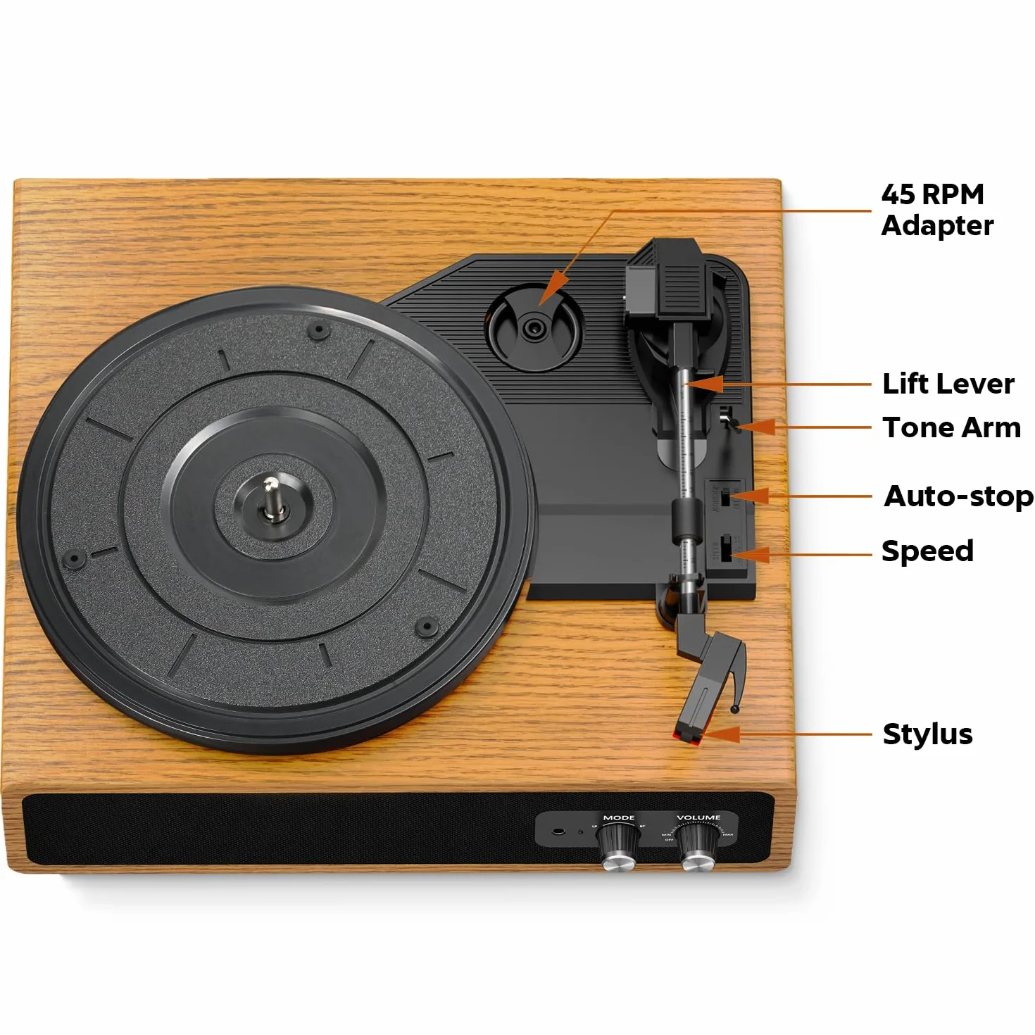 FYDEE Przenośny Gramofon Winylowy Bluetooth 3 Prędkości 33/45/78 RPM Retro Odtwarzacz z Wbudowanymi Głośnikami Stereo