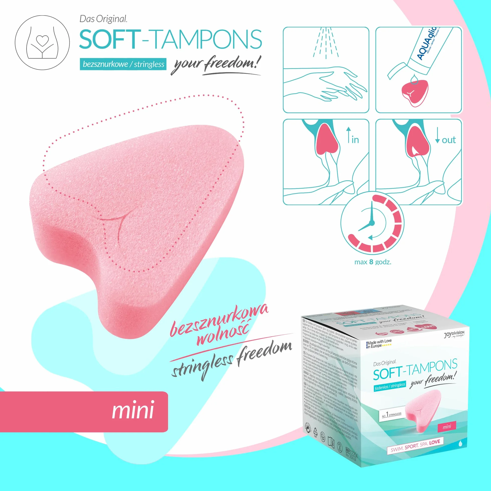 JOYDIVISION Soft-Tampons mini I 3 sztuki I Tampony bez sznurka do sportu, pływania i Spa I Gąbeczka menstruacyjna ultra soft I Łatwe wprowadzanie i usuwanie I Miękki tampon bez sznurka