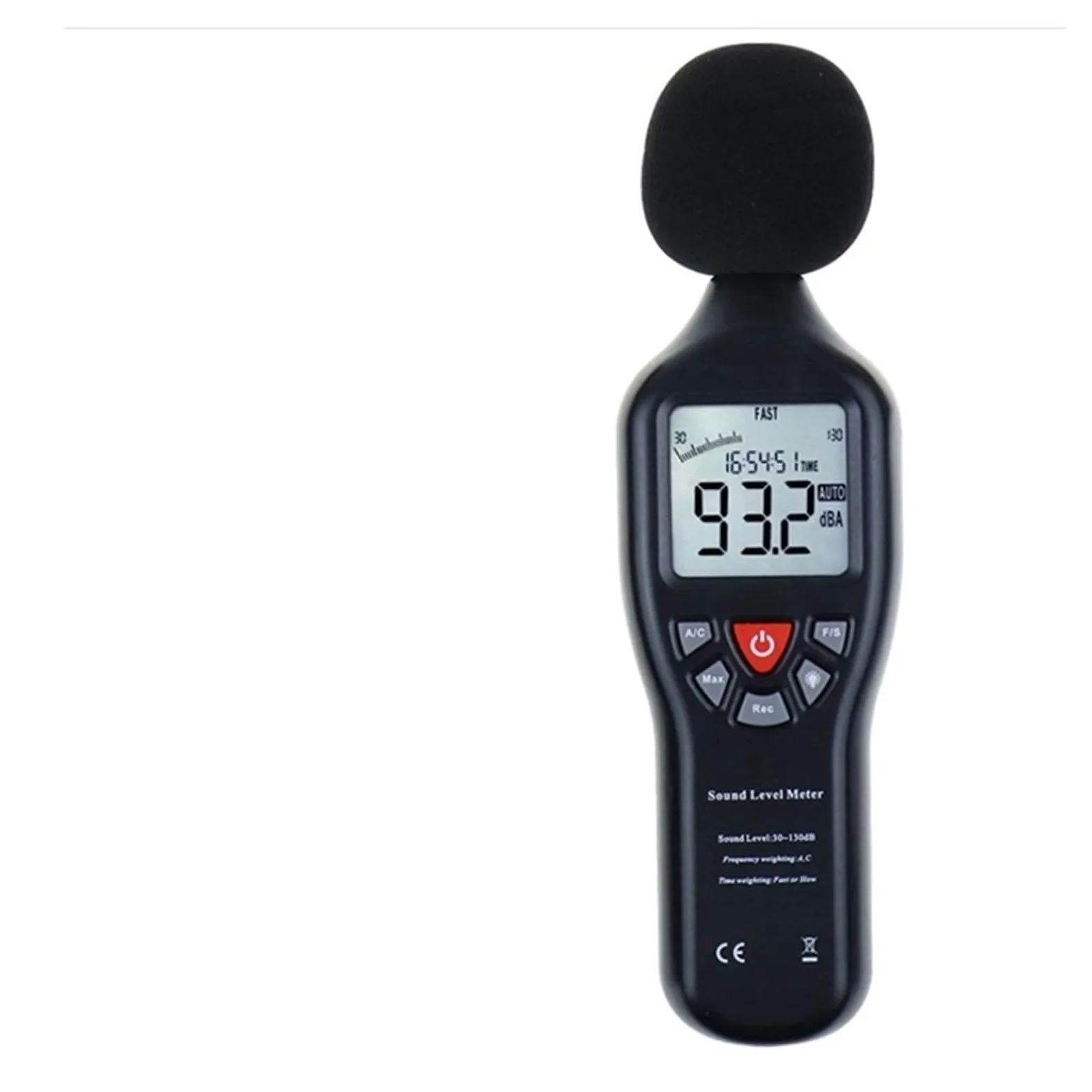 Miernik Decybeli, Miernik Poziomu Dźwięku Czujnik Hałasu Decybeli Cyfrowy LCD | 30-130DB, Rejestrator USB, Z CD