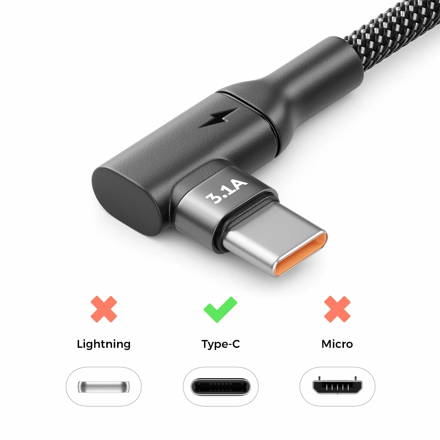 deleyCON 0,15m Kabel USB-C Kątowy 90° - Krótki Kabel ładujący i Danych USB-A do USB-C Pod Kątem do iPhone 17 16 15 Pro Max Air, Galaxy A16 A56 S25 S24 S23, Pixel, AirPods, Laptopa, PS5