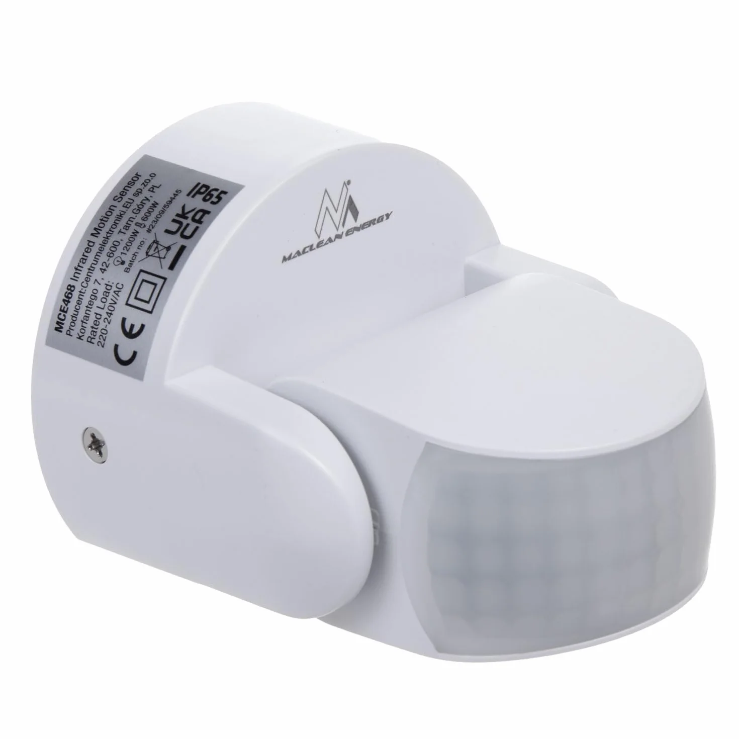 Maclean Czujnik ruchu PIR, podczerwień, IP65, biały, zasięg 12 m, maksymalne obciążenie 600/1200W, MCE468 W