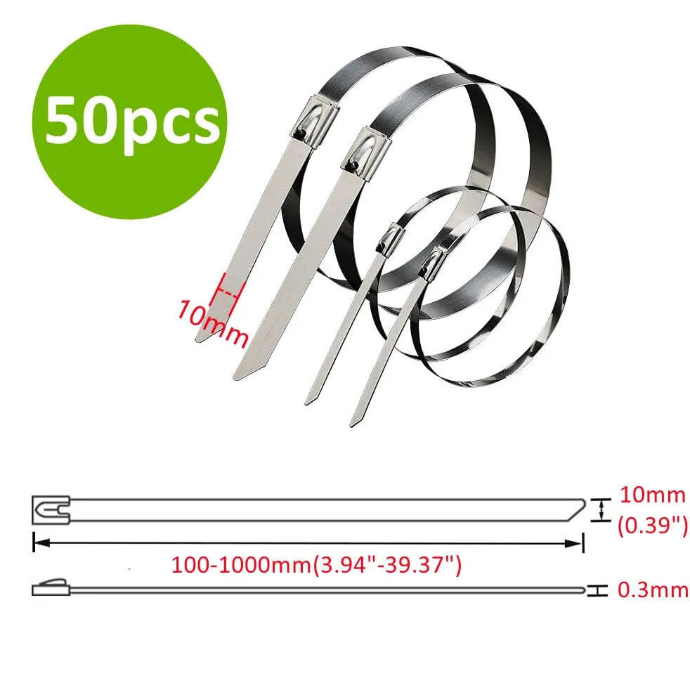 Opaski zaciskowe Opaski zaciskowe stalowe Opaski zaciskowe metalowe Stal nierdzewna Ca 10 20 50 szt. 10 mm 0,39 cala 304 Stal nierdzewna Opaska zaciskowa na kabel Metalowa opaska zaciskowa powlekana w