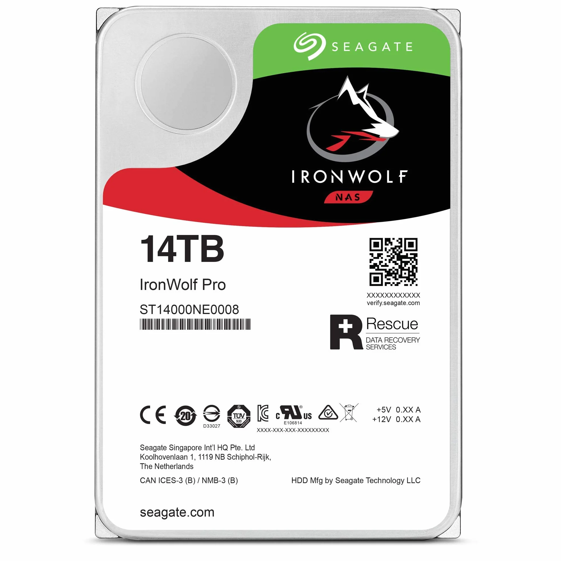 Seagate IronWolf Pro 14 TB HDD, wewnętrzny dysk twardy NAS (8,9 cm (3,5 cala), 7200 obr./min, pamięć podręczna 256 MB, SATA 6 GB/s), srebrny) model: ST14000NEZ008 (ST14000NE0008), FFP