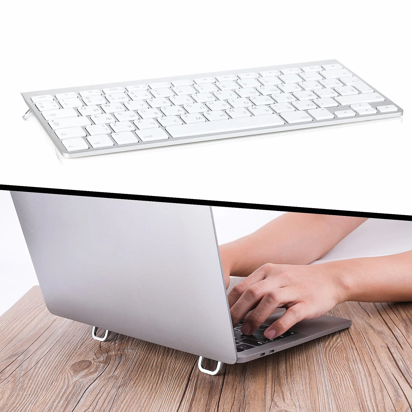 Abeillo Przenośny stojak na klawiaturę samoprzylepny mini stojak na laptopa niewidoczny nóżki do laptopa srebrny