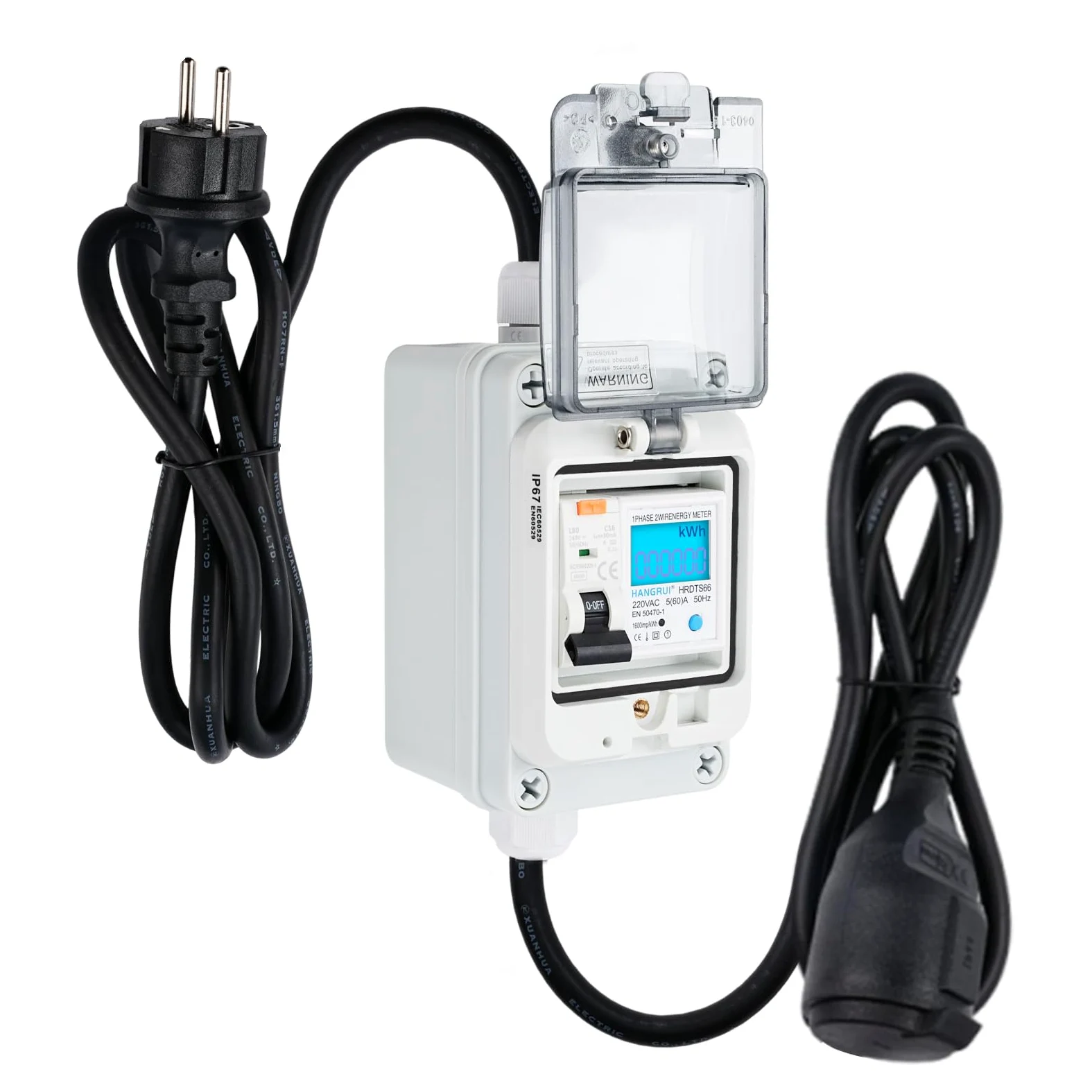 Mobilny cyfrowy licznik prądu, licznik prądu do gniazdka zewnętrznego 16A Typ A wyłącznik ochronny wtyczka euro IP65 wodoszczelny miernik 230V 60A do instalacji przemysłowych ogród