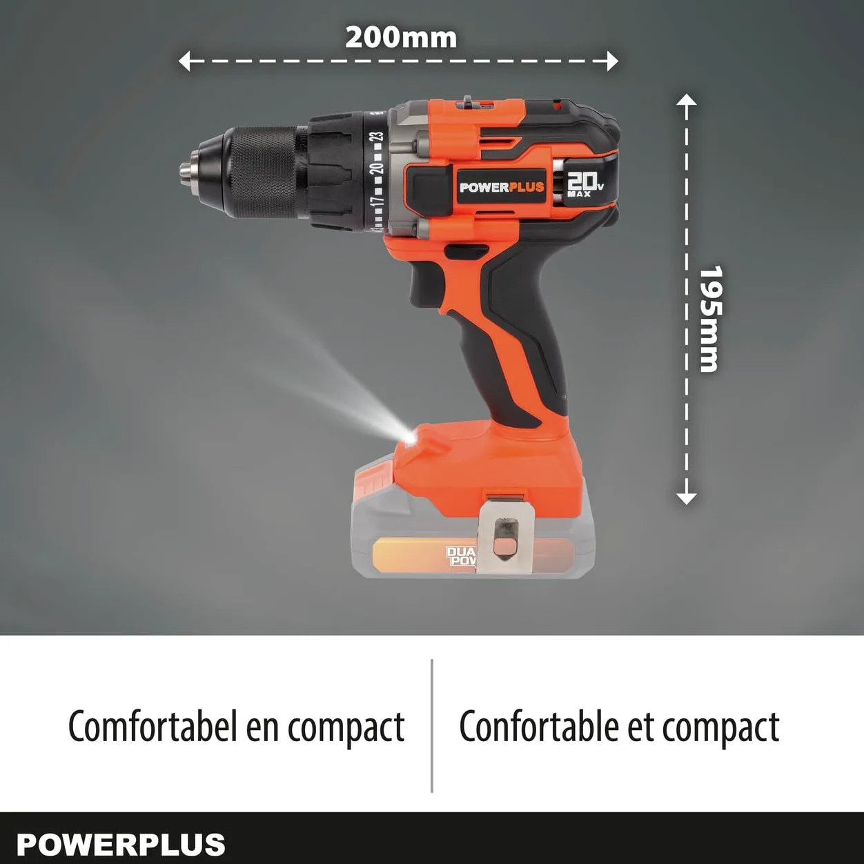 Wiertarka akumulatorowa Dual Power POWDP15100 - śrubokręt 20V, bez baterii litowo-jonowej 20 V, ładowarka, walizka na narzędzia