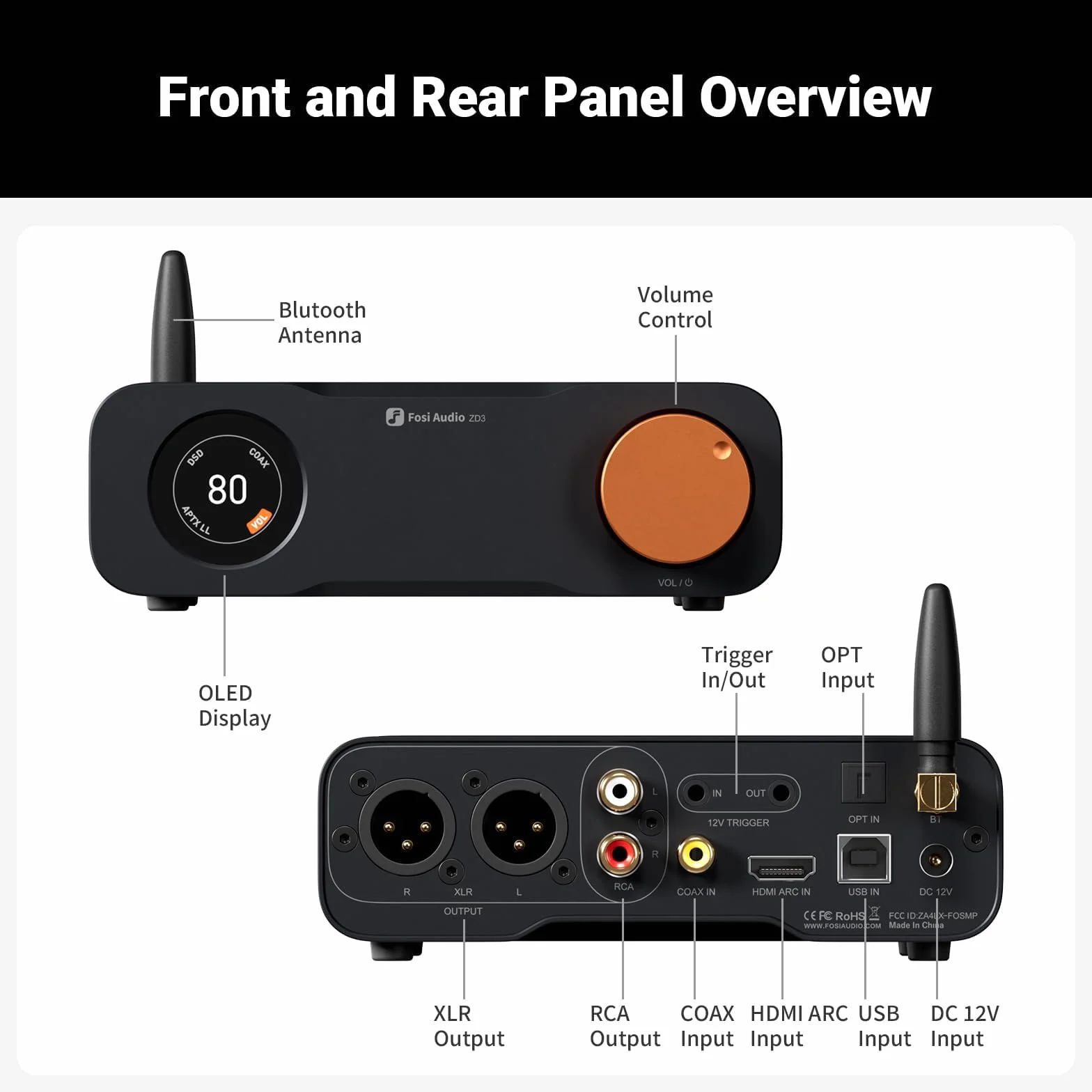 Fosi Audio ZD3 Pulpit Przedwzmacniacz DAC ES9039Q2M Zbalansowany Przetwornik Cyfrowo-Analogowy