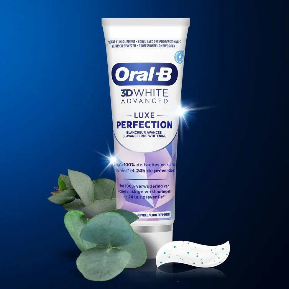 Oral-B Biała Zaawansowana luksusowa perfekcja 3D biała pasta do zębów, technologia wybielająca do usuwania plam z powierzchni zębów, aromat miętowy, do codziennego szczotkowania, 75ml