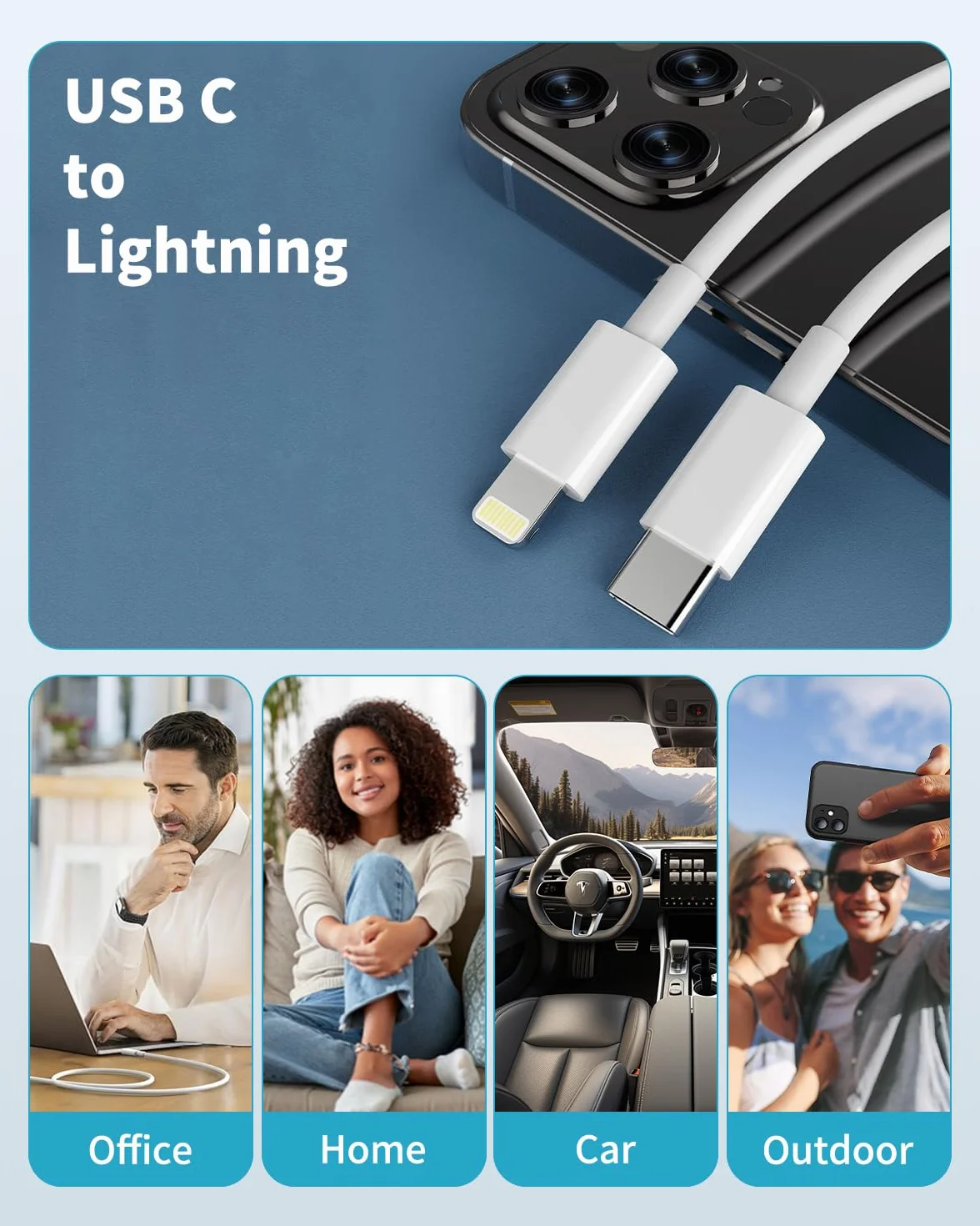 Kabel USB C Lightning 3M [Certyfikatem MFi], Kable Ładowarki iPhone USB C do Szybkiego Ładowania Kabel Type C Szybkie Ładowanie do Lightning dla iPhone 14/13/12/11/X/XS/XR/8/7/iPad/AirPods