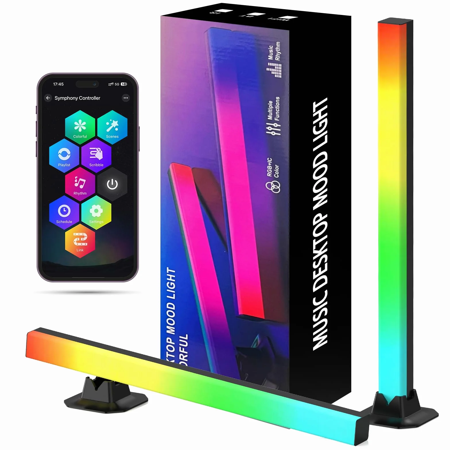 Lampa LED RGB [2 sztuki], lampa gamingowa z podświetleniem tła TV, zasilana przez USB, 42 cm, synchronizacja z muzyką, sterowanie za pomocą aplikacji, lampa otoczenia z pilotem zdalnego sterowania, do