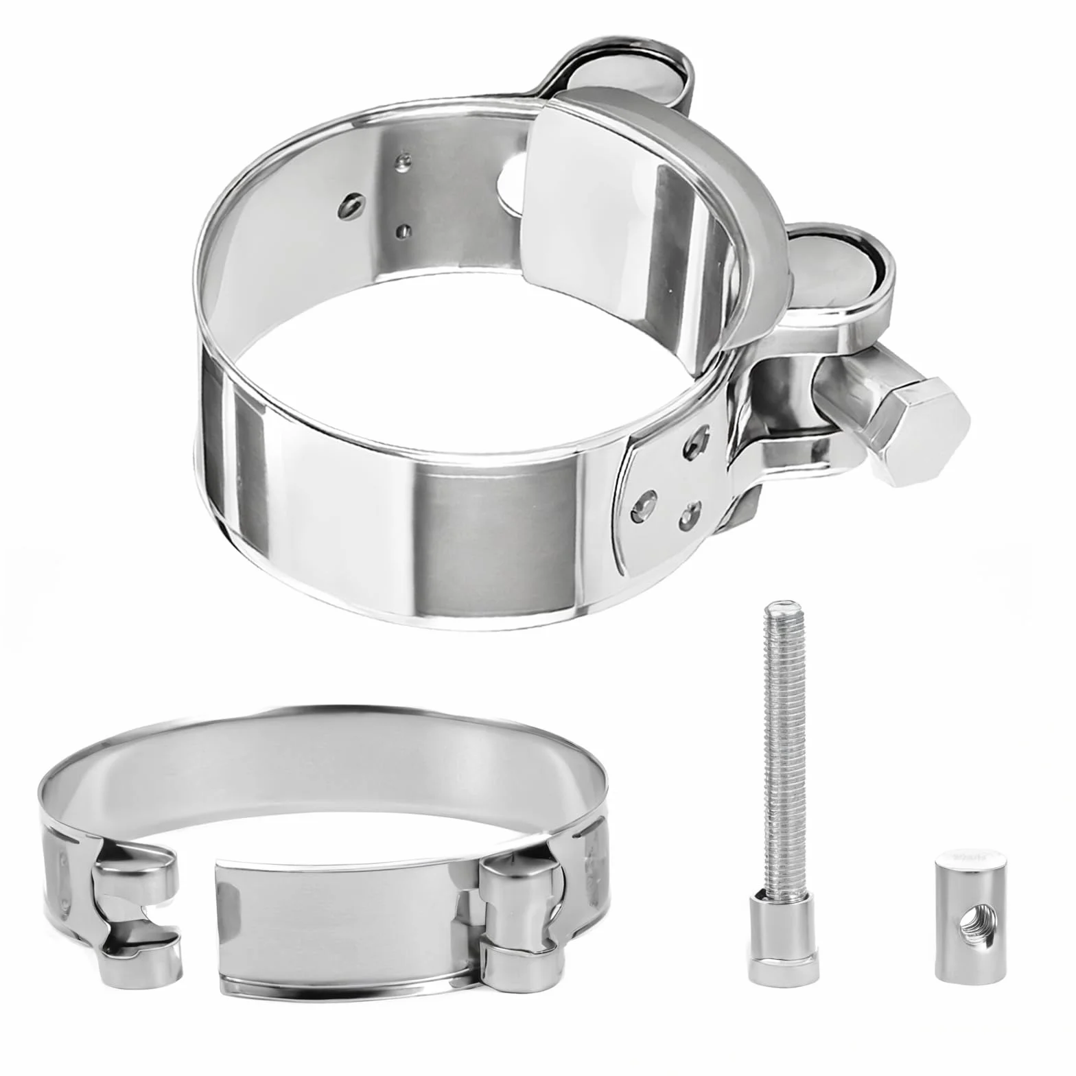 Obejma do rury wydechowej ze stali nierdzewnej, 40-43 mm, 4 sztuki, stal nierdzewna, trzpień przegubowy, rura wydechowa, zacisk, mocna i wytrzymała, stal nierdzewna, pasuje do zaworu spustowego