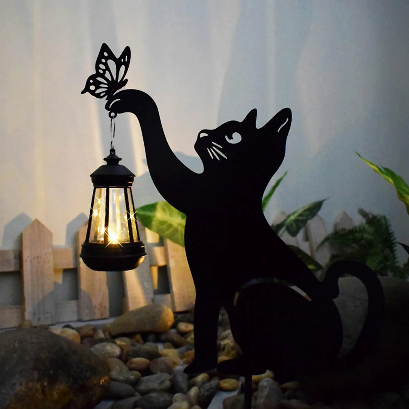 Zewnętrzna lampa solarna dla kota, dekoracyjna metalowa latarnia do ogrodu, kreatywna lampa solarna do dekoracji na zewnątrz