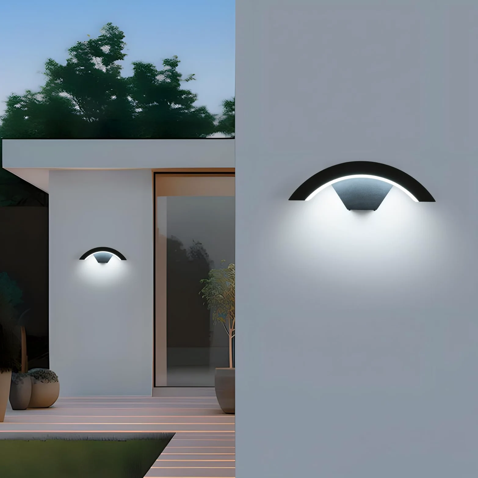 2 sztuki Zewnętrzna lampa ścienna, 24 W IP65 wodoodporna czarna lampa ścienna, aluminiowa lampa zewnętrzna do wejścia balkonowego tarasu ogrodów, zimne białe światło 6500K