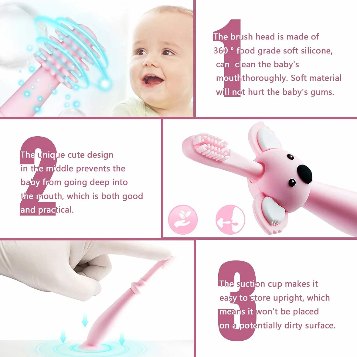 Szczoteczki do zębów Vicloon Baby, szczoteczka do zębów dla niemowląt, miękki silikon 360 ° z uroczym wzorem Koala, zabawka ząbkująca pielęgnacja jamy ustnej dla niemowląt 0-3 lat (części 3)
