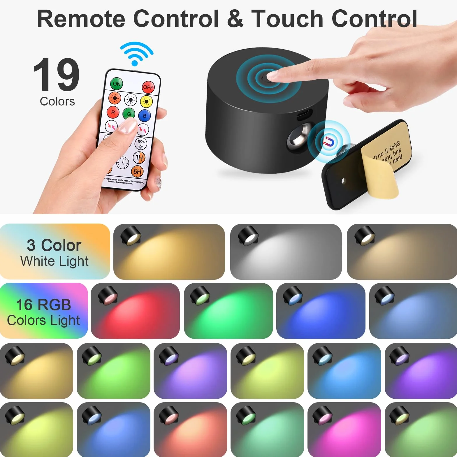 GuKKK Lampa ścienna RGB, zestaw 2 lamp ściennych LED, obrót o 360°, lampa ścienna z portem USB, sterowanie dotykowe, 16 poziomów jasności 3 temperatury (czarna)