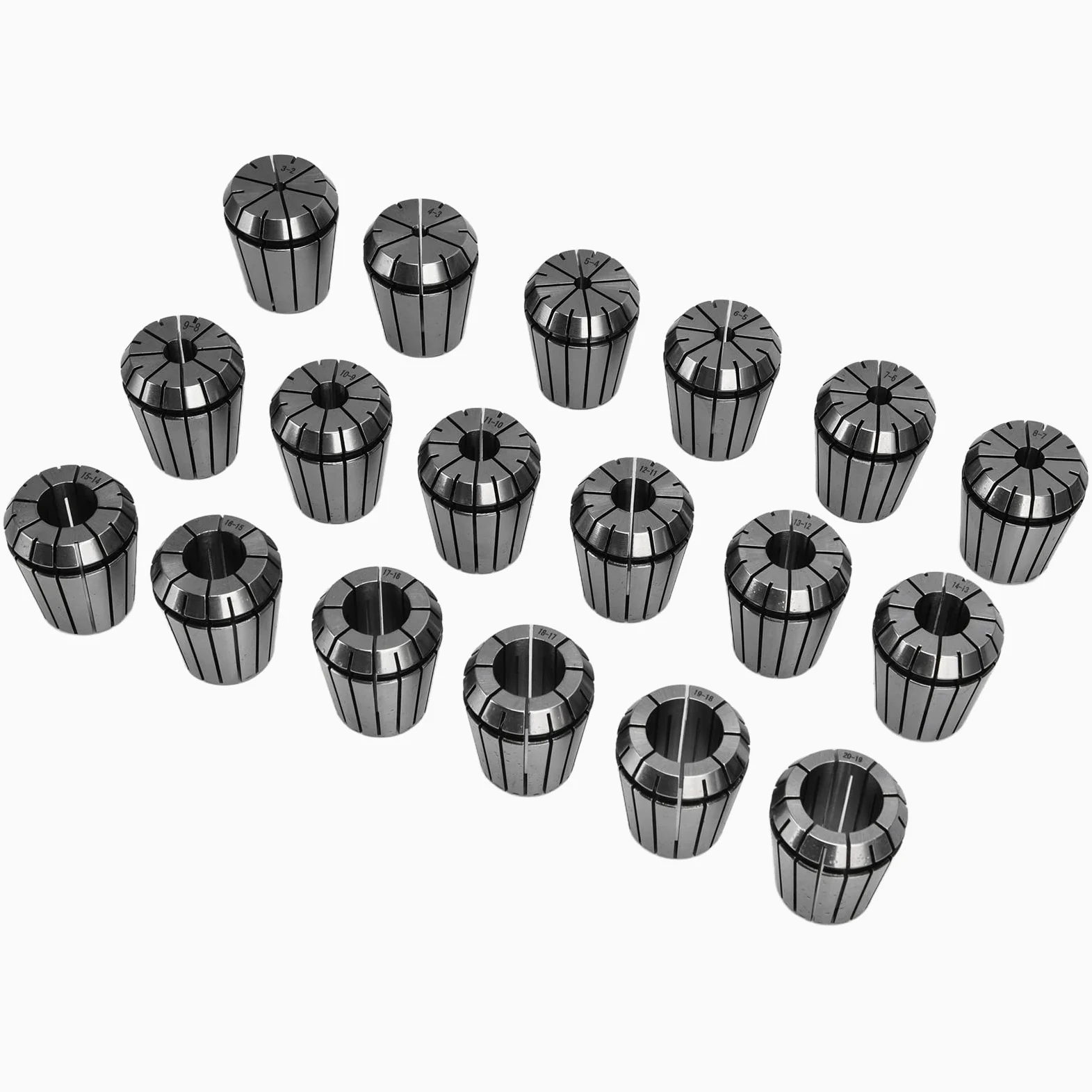 FTVOGUE Zestaw Tulei Zaciskowych Sprężynowych ER32 18 szt. Zestaw Tulei Zaciskowych 3-20 Mm ze Stali Węglowej Uchwytów Tokarskich CNC do Frezowania ze Schowkiem do Grawerki CNC