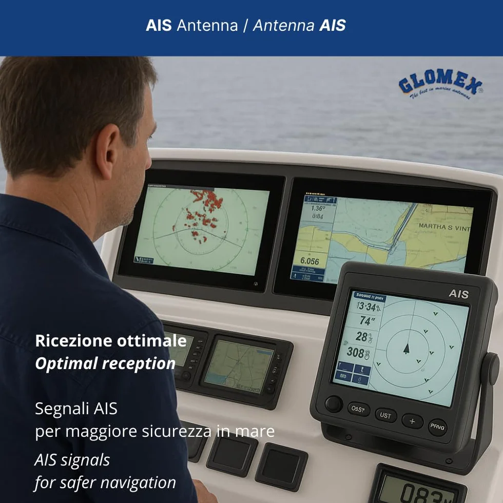 Glomex Zestaw anteny AIS REGATTA i EMERGENCY RA111AIS 0,14 m czarna