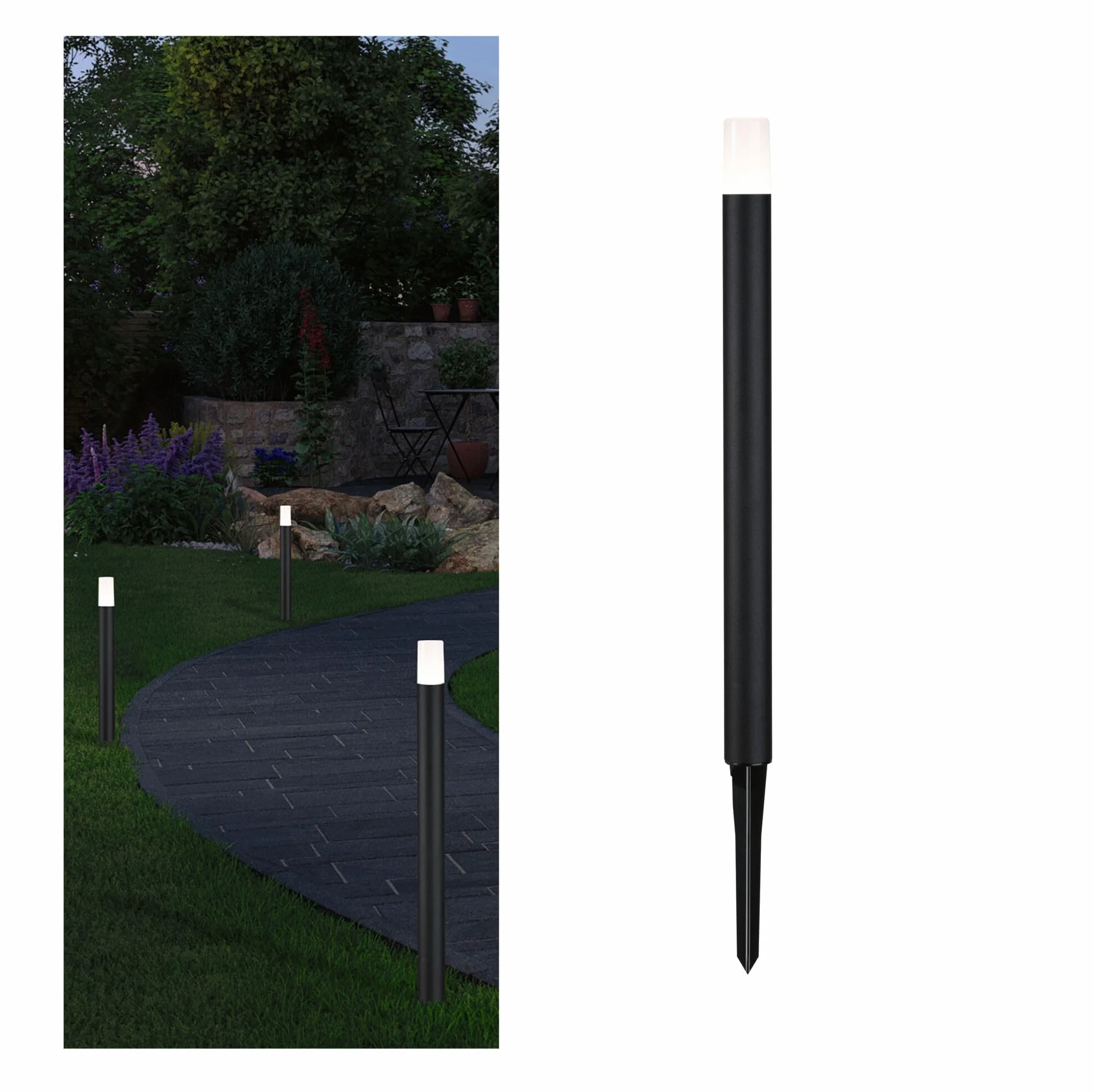 Paulmann 94537 Plug & Shine LED oprawa zewnętrzna, słupek Flarea IP65 600mm ciepłobiały, w zest. 1x3,6 Watt ściemn. czarny, metal 3000 K