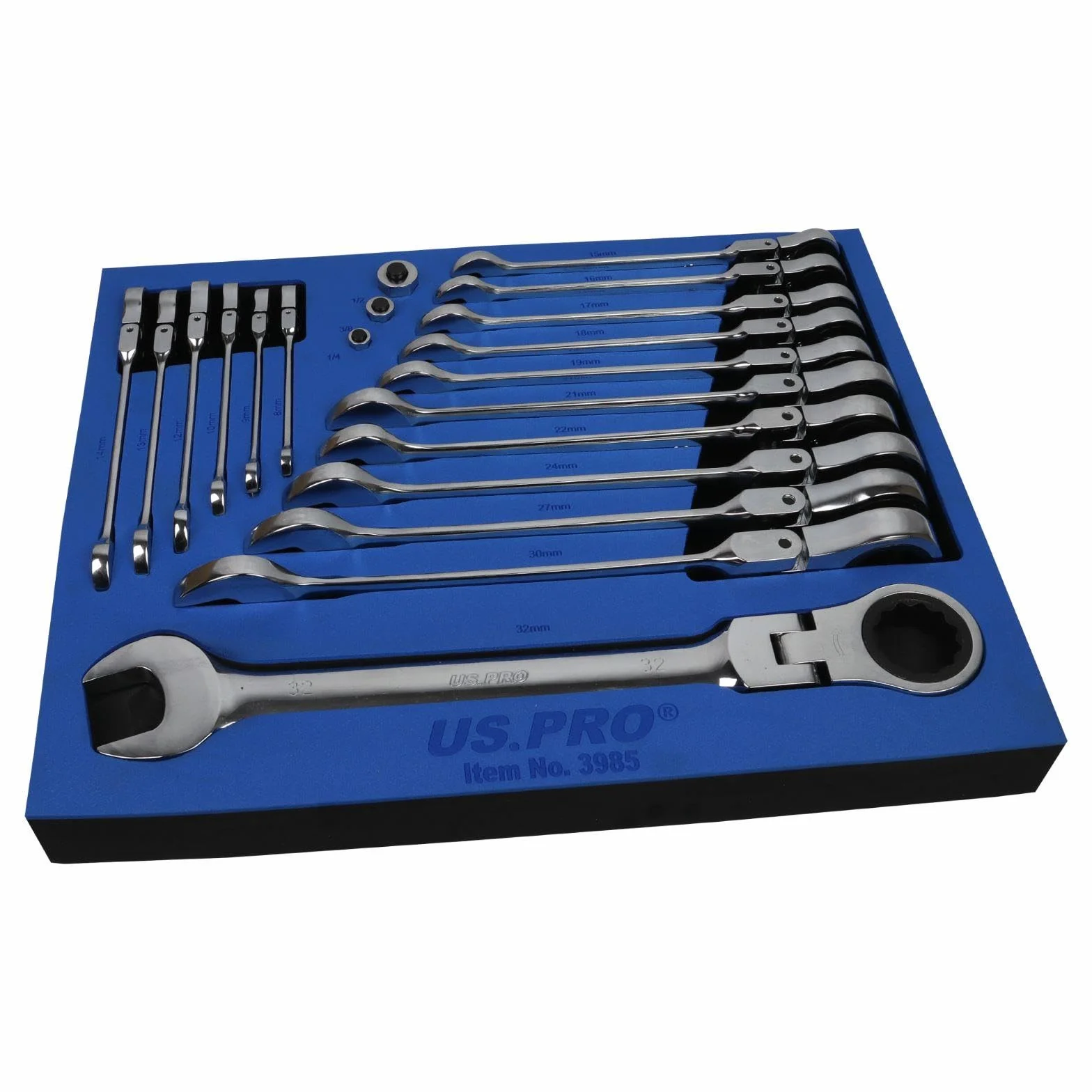 US PRO Zestaw kluczy płasko-oczkowych z grzechotką metryczną, 8-32 mm, 20 szt., 3985