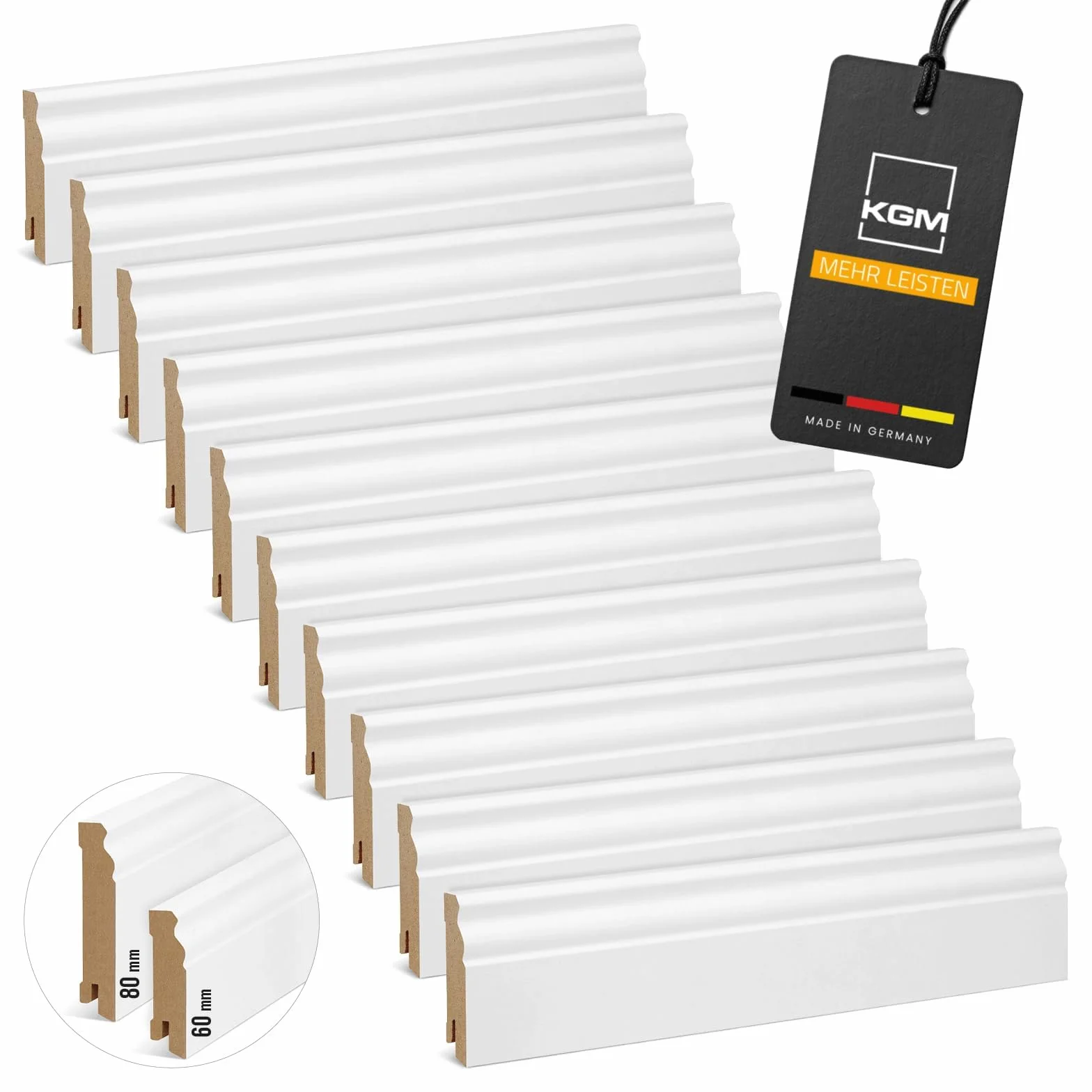 KGM Listwa Przypodłogowa Berliner Profil Altberliński – Listwa Berliner – Biała Folia MDF Listwa Podłogowa – Wymiary: 2400 x 19 x 60 mm – 10 Sztuk