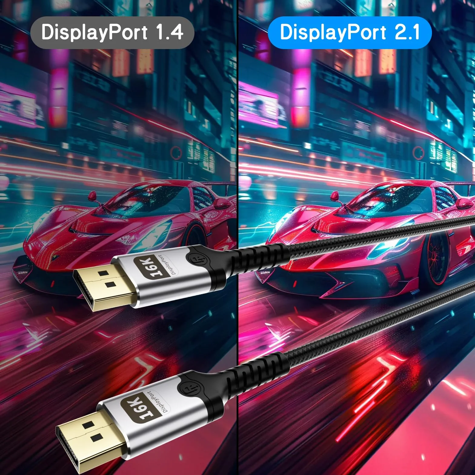 Kabel DisplayPort 2 m, kabel wyświetlacza 16K, obsługuje 80 GB/sek., 16K przy 60 Hz, 8K przy 120 Hz, 4K przy 240 Hz, HDR, DSC 1.2a, FreeSync, G-Sync, kabel DP 2.1 do monitora do gier, karty