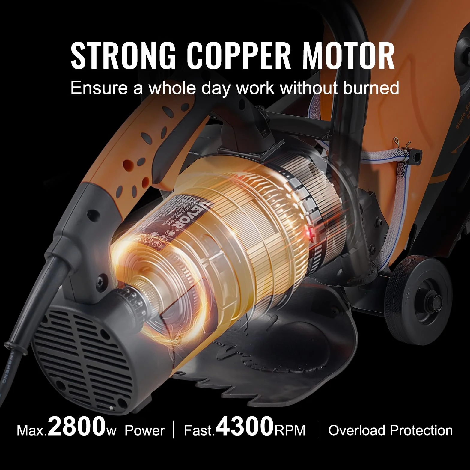 VEVOR Elektryczna piła do betonu, 356 mm, wysokowydajna piła tarczowa 2800 W, głębokość cięcia 127 mm, piła tarczowa na mokro/sucho z rurą wodną, pompą wodną, brzeszczotem, do kamienia i cegły