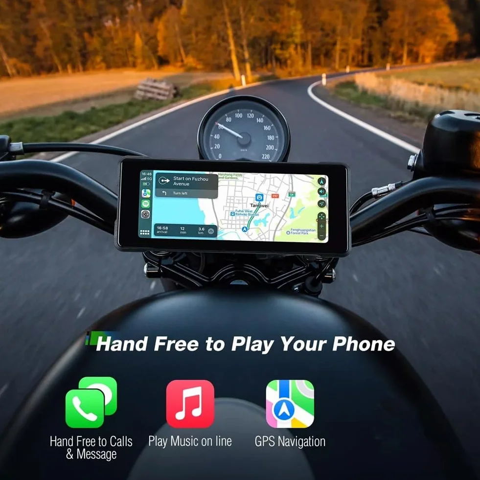 Motocykl 6,86-calowy przenośny ekran Bluetooth nawigacja GPS IP68 wodoodporny bezprzewodowy odtwarzacz Carplay Android Auto MP5