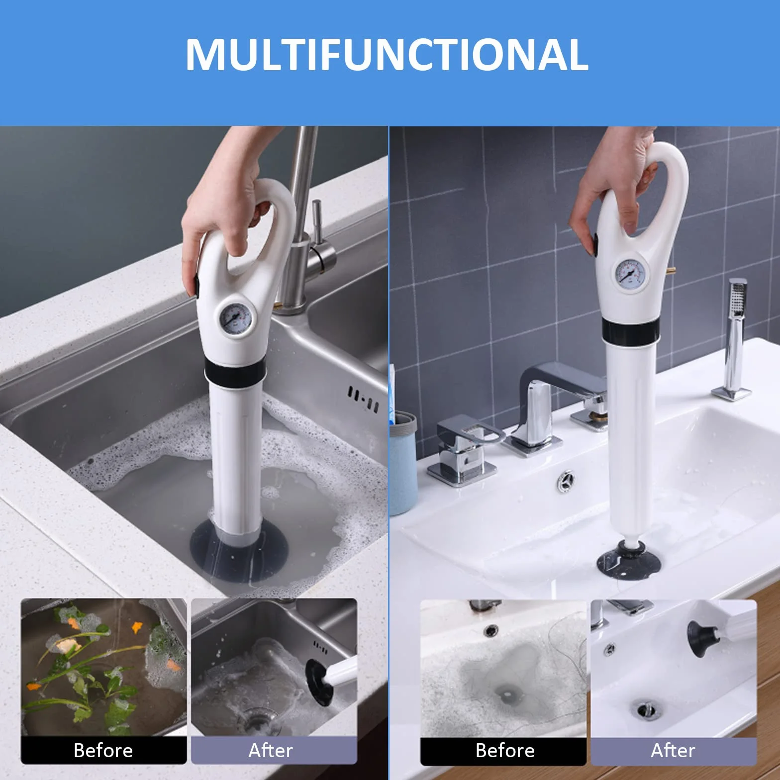 Toilet Plunger do Zatkania Rury, Wysokie Ciśnienie Pneumatyczny Odmulacz Zestaw Nurków Pod Ciśnieniem Powietrza Ręczny Odkurzacz do Wody Odblokowywacz Odpływów dla Zatkanej Toalety
