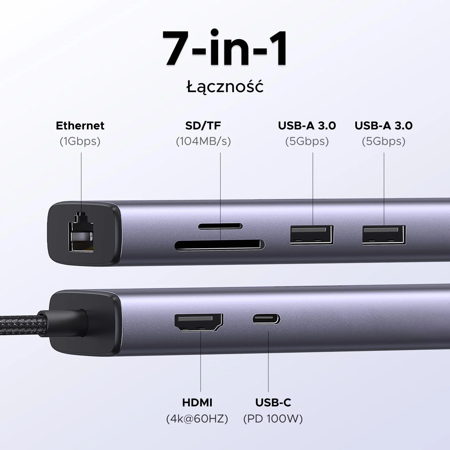 UGREEN USB C Hub 7 w 1 Ethernet Dock z 4K 60Hz HDMI LAN RJ45 PD 100W SD/MicroSD 2 USB 3.0 z MacBook Pro/Air, iPad Pro, Surface, iMac, Galaxy S23, XPS 13 Book usw.