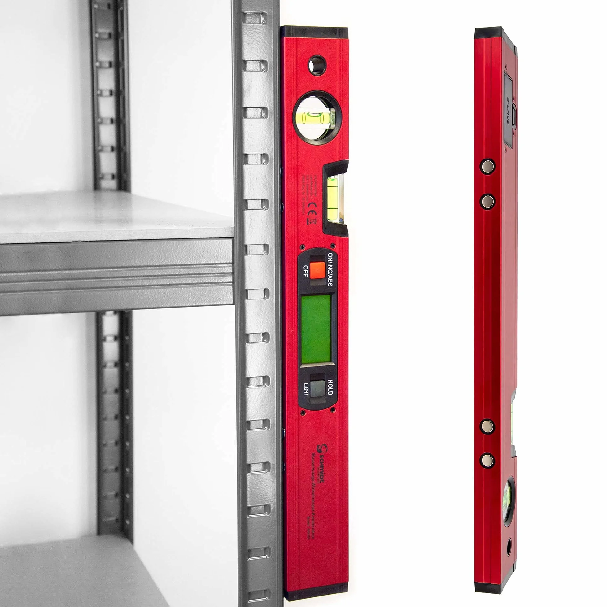 SCHMIDT security Tools Elektroniczna poziomica kątomierza – inklinometr – cyfrowy wyświetlacz LCD – kombinacja – kątowa, skala pionowa i pozioma, skala kątowa – waga magnetyczna