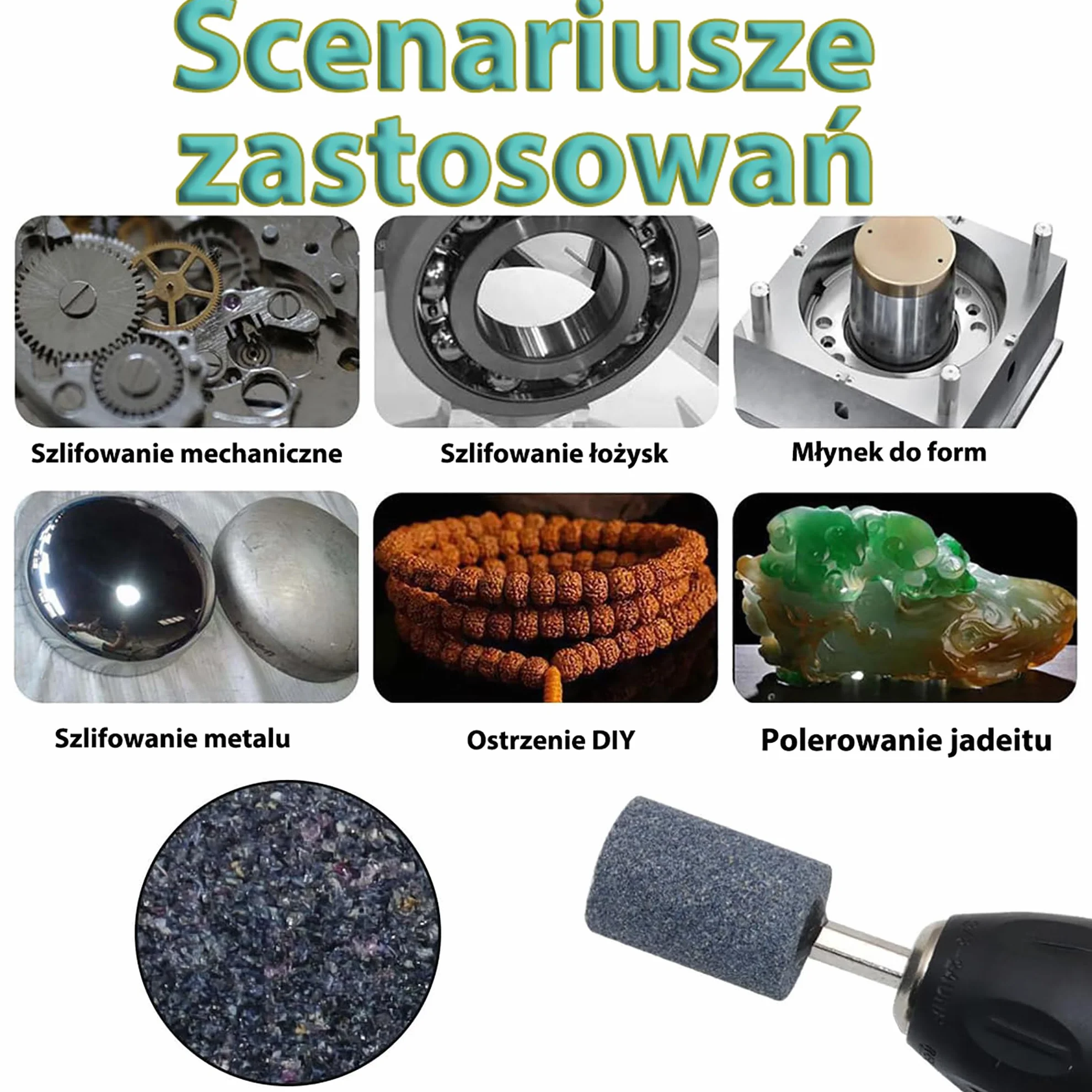 6szt Głowice Szlifierskie Chromowo-Korundowe HEX 3mm do Precyzyjnego Szlifowania