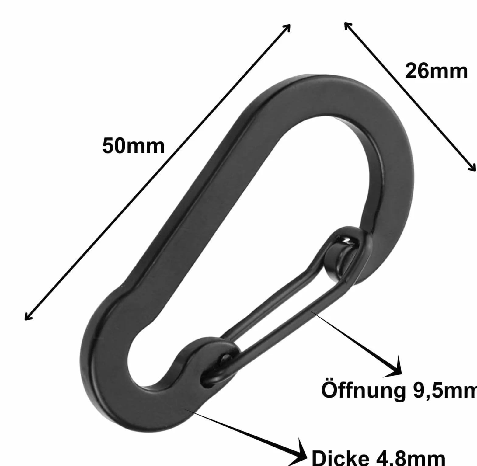 ORTAVA 10 sztuk karabińczyków 5 cm, mini karabińczyki czarne aluminiowe z klipem D, małe karabińczyki do kluczy na kemping, podróże, wędrówki, wędkarstwo, plecak, pasek.