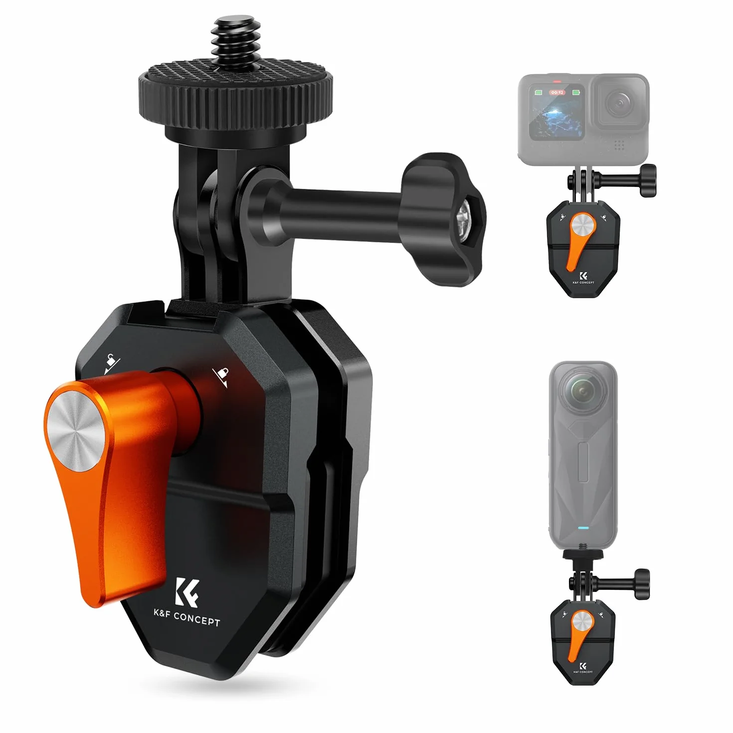 K&F CONCEPT Zacisk na przednią szybę motocykla do Go Pro Hero 13/12/11, uchwyt ze stopu aluminium, zacisk do DJI Osmo Action 3/4/5 Pro/6 Insta360 X5/X4, DJI Osmo 360 Action Akcesoria do kamery