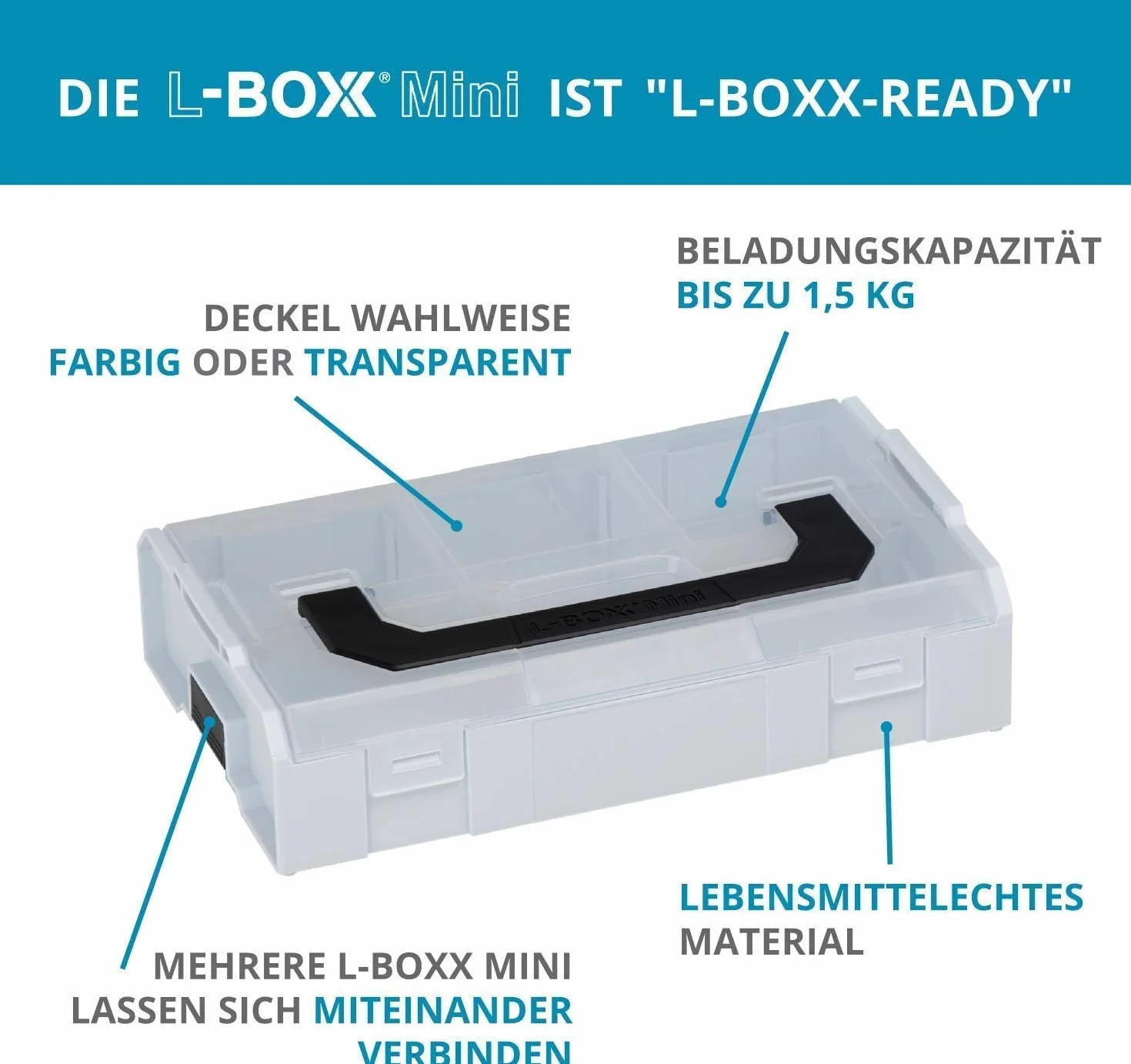 L-BOXX Mini zestaw 9 szt. – jasnoszary, z przezroczystą pokrywką, wysokiej jakości pudełka do przechowywania śrub i kołków, kompatybilne z systemem Bosch, nadają się do kontaktu z żywnością, można