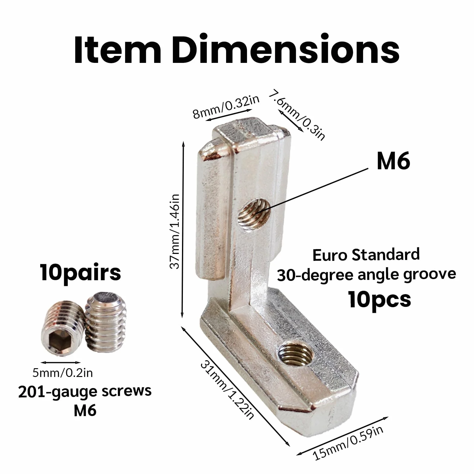 10 sztuk łączników z profilem aluminiowym 30 x 30, 90° w kształcie litery L, złączki narożne ze stopu cynku, niklowane, zgodne z normą UE, profil aluminiowy, łącznie z 20 śrubami, stabilne i
