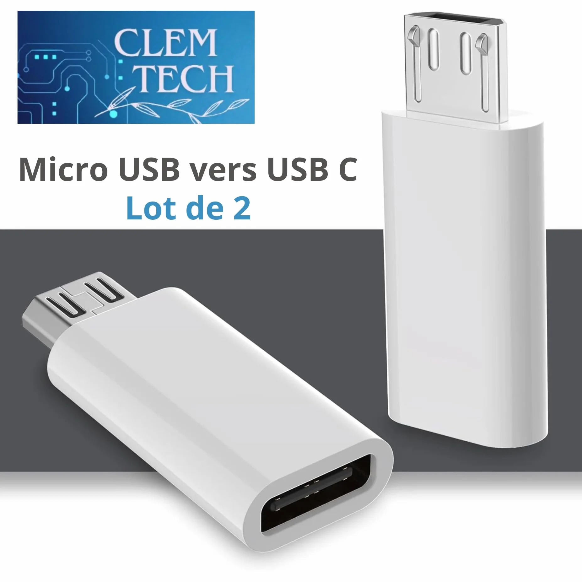 Adapter Micro USB na USB C 2 Sztuki – Szybkie Ładowanie 2.4A Synchronizacja Danych – Konwerter Biały – Certyfikat CE FCC – Smartfony Tablety Głośniki Bluetooth