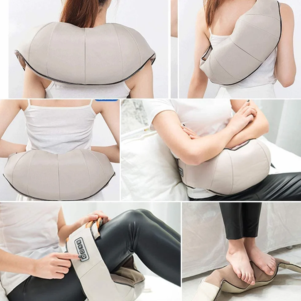 Shiatsu masażer karku i pleców z kojącym ciepłem, elektryczna poduszka do masażu ugniatania 3D do ramion, nóg, łagodzi bóle mięśni, w domu, w biurze i w samochodzie