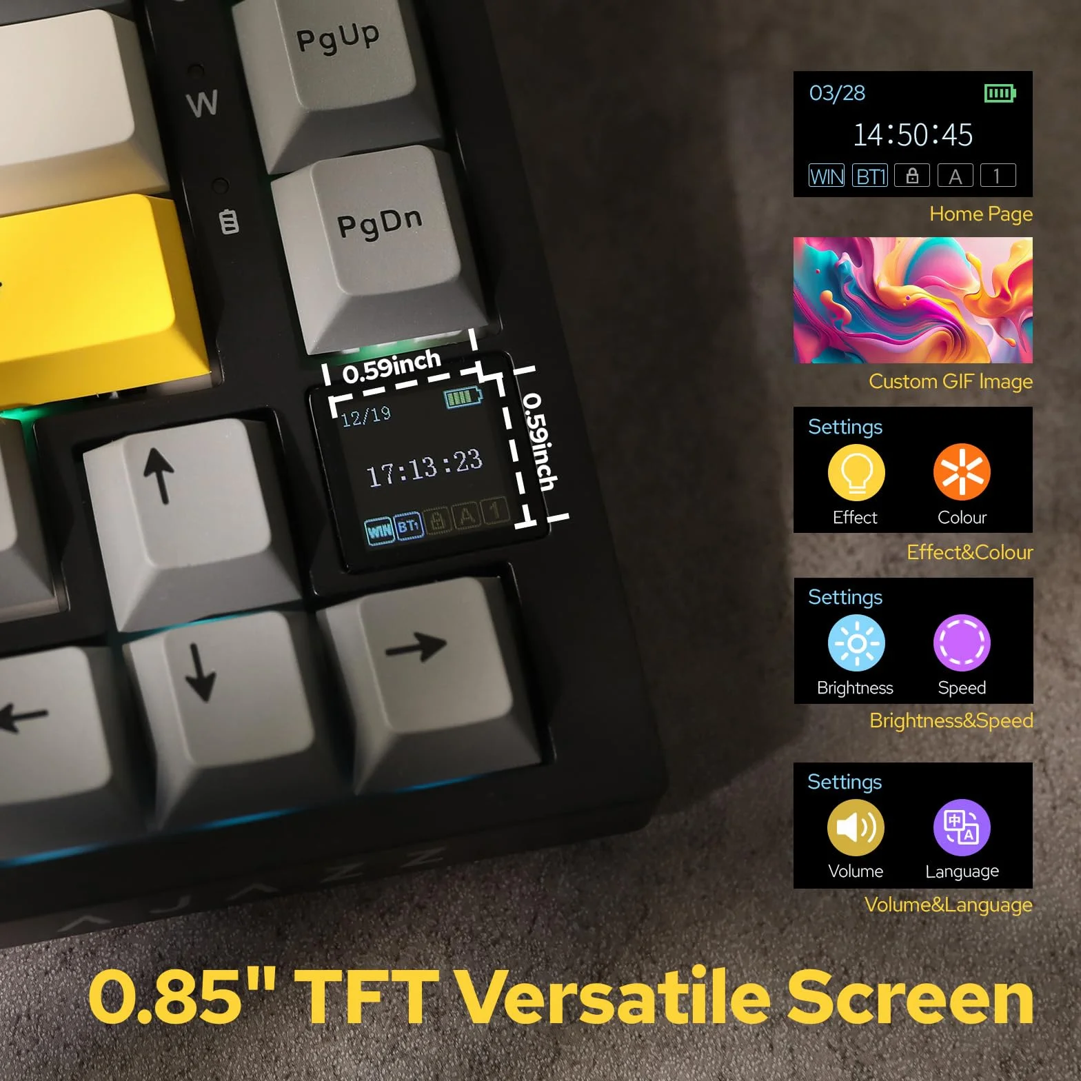 EPOMAKER Ajazz AK820 Pro Gasket klawiatura mechaniczna bezprzewodowa RGB TFT ekran szary