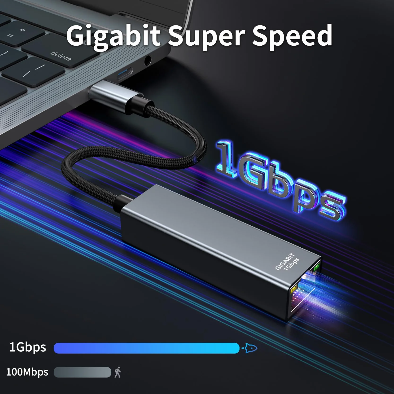 Adapter USB-C na Ethernet – Thunderbolt USB-C na RJ45, gigabitowy adapter sieciowy LAN do iPhone 15, iPad Pro/Air, MacBook, Galaxy S23/S24 Ultra, Surface Book, Dell XPS itp