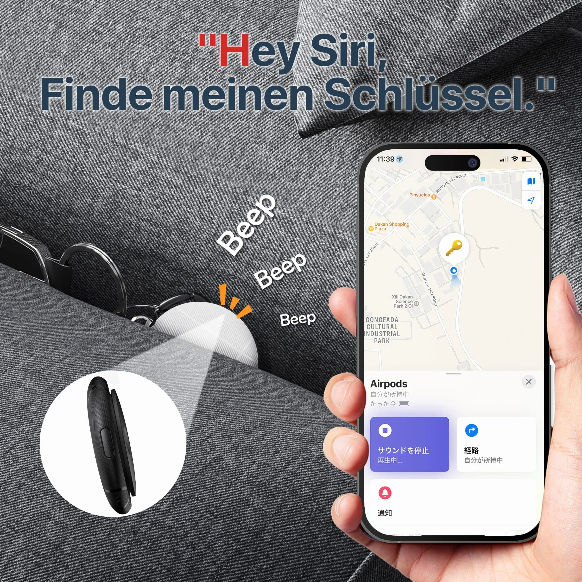 MiLi LiTag Lokalizator Finder Kluczy, Inteligentny Śledzik Kompatybilny z Aplikacją Apple Gdzie jest? (TYLKO iOS), Bluetooth Znajdź przedmiot dla Klucza, Bagażu, Walizki, Zwierzęcia, Portfela