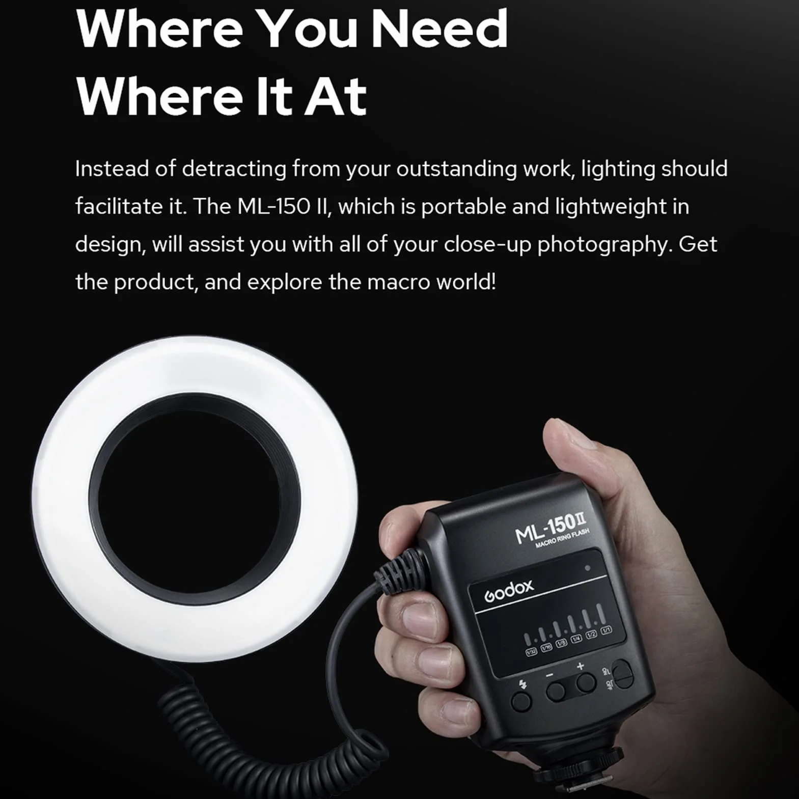 Godox ML-150II uniwersalna lampa błyskowa z pierścieniem makro 11 poziomów regulowana jasność GN12 szybki recykling z 8 pierścieniami adapterowymi zamiennik do aparatu Canon Nikon Sony DSLR