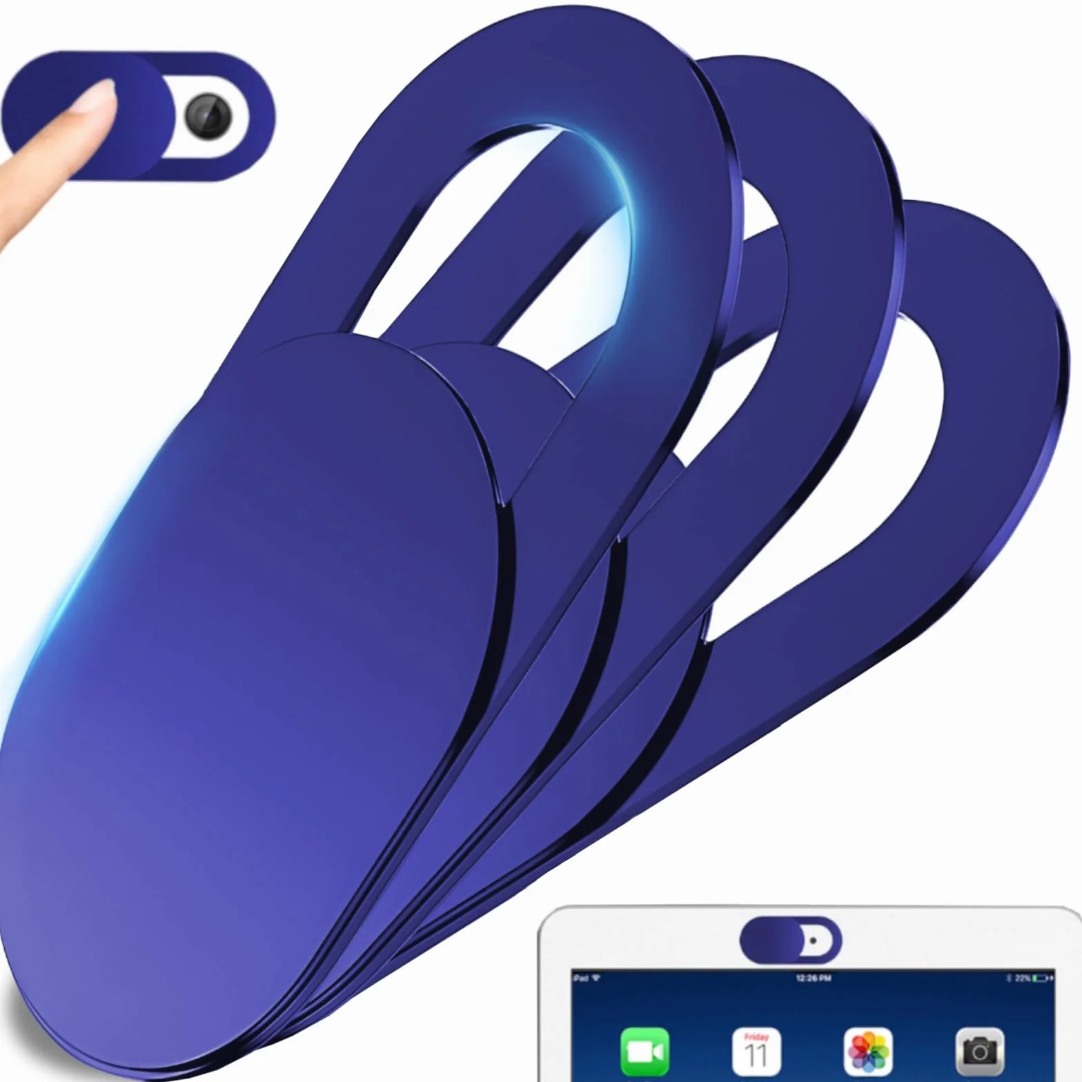 RETOO Osłona kamery internetowej z ultracienką kamerą Slider 0,6mm, 3 sztuki, do ochrony prywatności kamery internetowej, komputera tabletu i smartfona, niebieska, 18,5 x 9 x 3mm